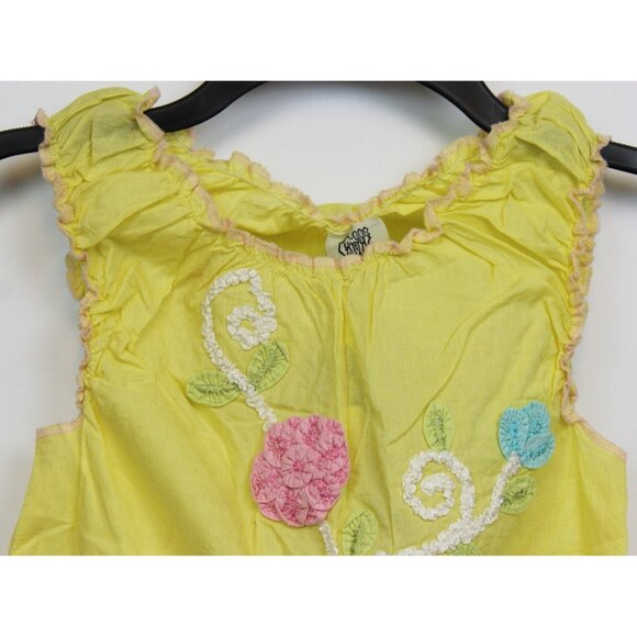 Beetlejuice London Yellow Tank Top Girls sz 10 Summer Flower Ruffle Ribbon Light - Picture 3 of 8